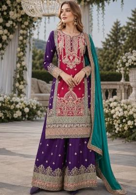 Maroon Embroidered Silk Kurta Set