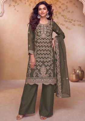 Grey Embroidery Silk Salwar Kameez