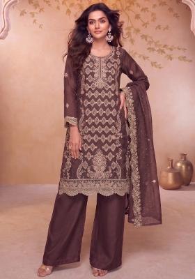 Purple Embroidery Silk Salwar Kameez