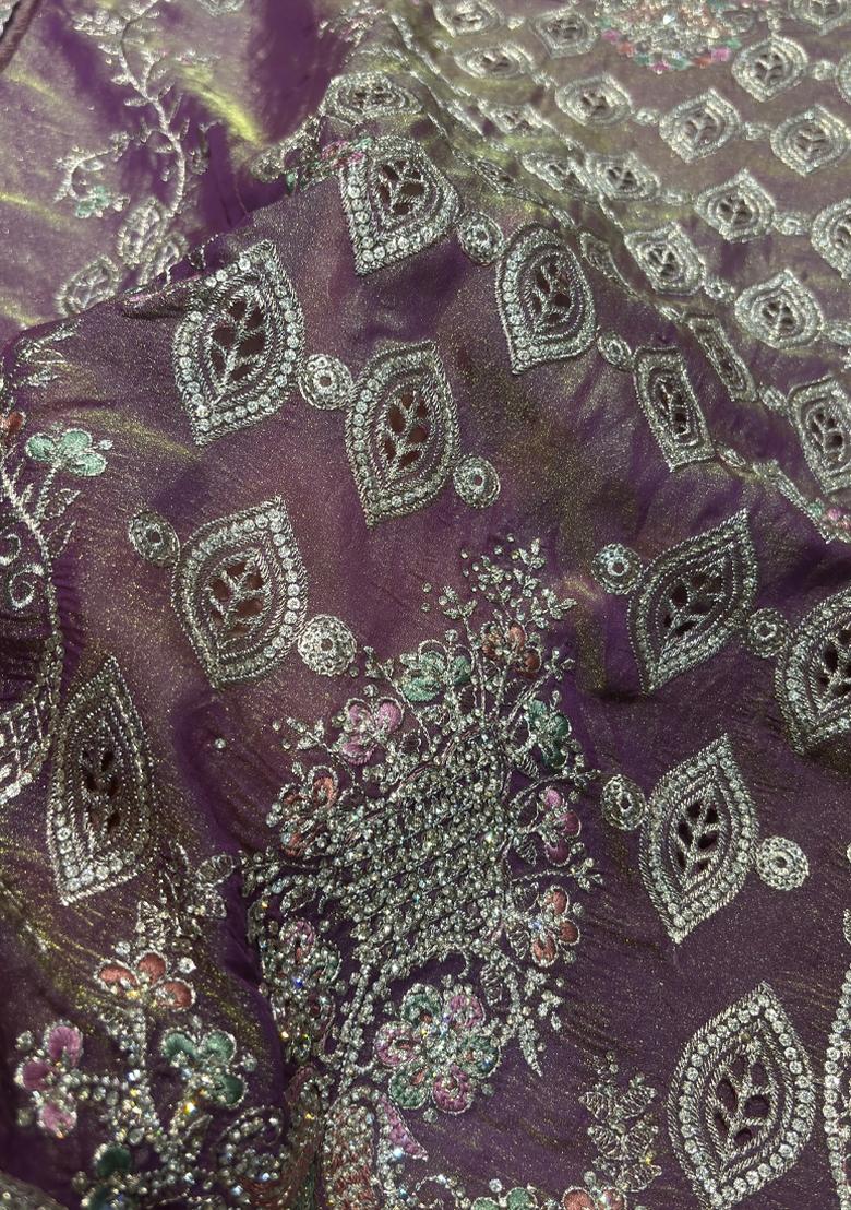 Purple Embroidery Silk Salwar Kameez - Indya