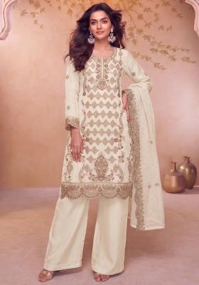 White Embroidery Silk Salwar Kameez