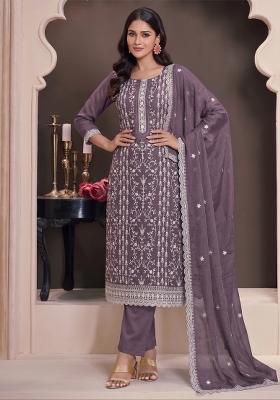 Lilac Embroidery Silk Salwar Kameez