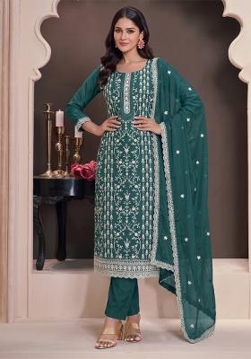 Aqua Blue Embroidery Silk Salwar Kameez