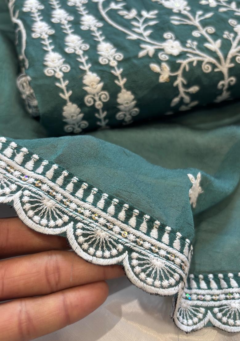 Aqua Blue Embroidery Silk Salwar Kameez - Indya