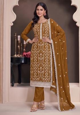Mustard Embroidery Silk Salwar Kameez