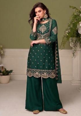 Green Embroidery Silk Salwar Kameez