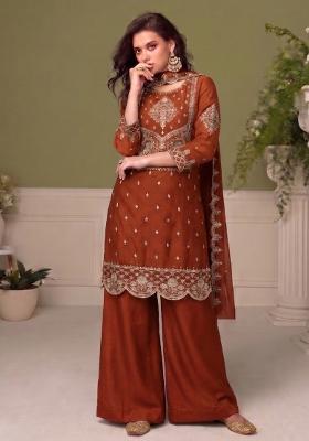Orange Embroidery Silk Salwar Kameez