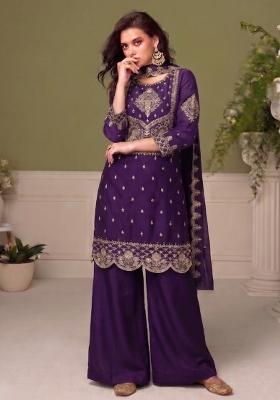 Purple Embroidery Silk Salwar Kameez