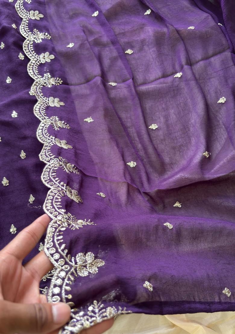 Purple Embroidery Silk Salwar Kameez - Indya