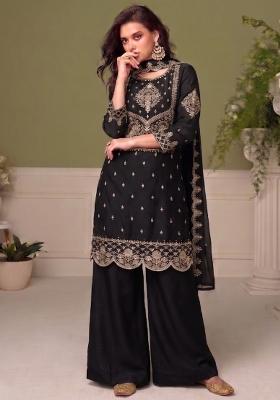 Black Embroidery Silk Salwar Kameez