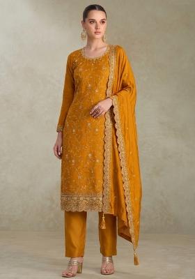Yellow Embroidery Silk Salwar Kameez