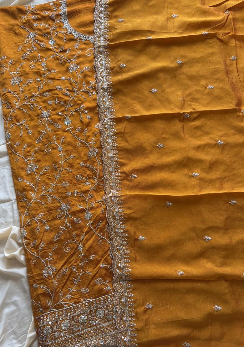 Yellow Embroidery Silk Salwar Kameez - Indya
