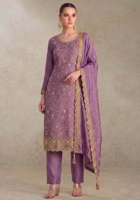 Lilac Embroidery Silk Salwar Kameez