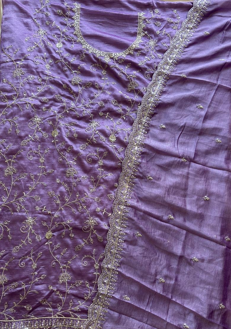 Lilac Embroidery Silk Salwar Kameez - Indya