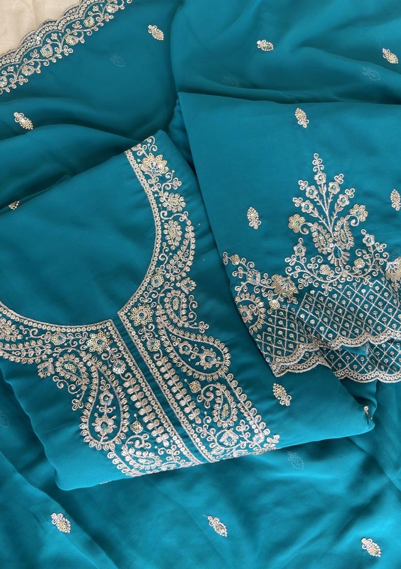 Aqua Blue Embroidery Georgette Salwar Kameez - Indya