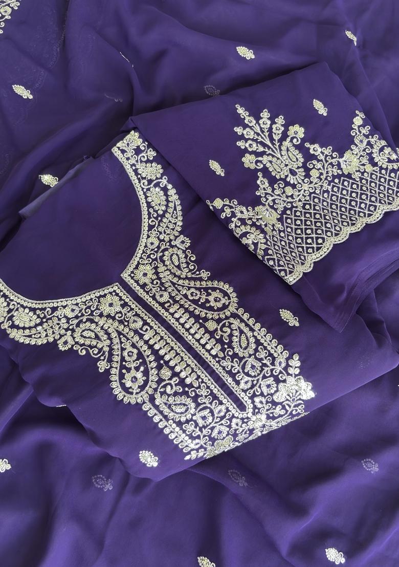 Purple Embroidery Georgette Salwar Kameez - Indya