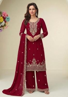 Dark Pink Embroidery Georgette Salwar Kameez