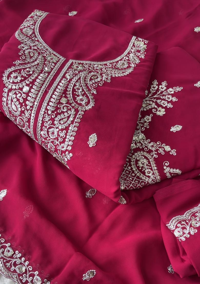Dark Pink Embroidery Georgette Salwar Kameez - Indya