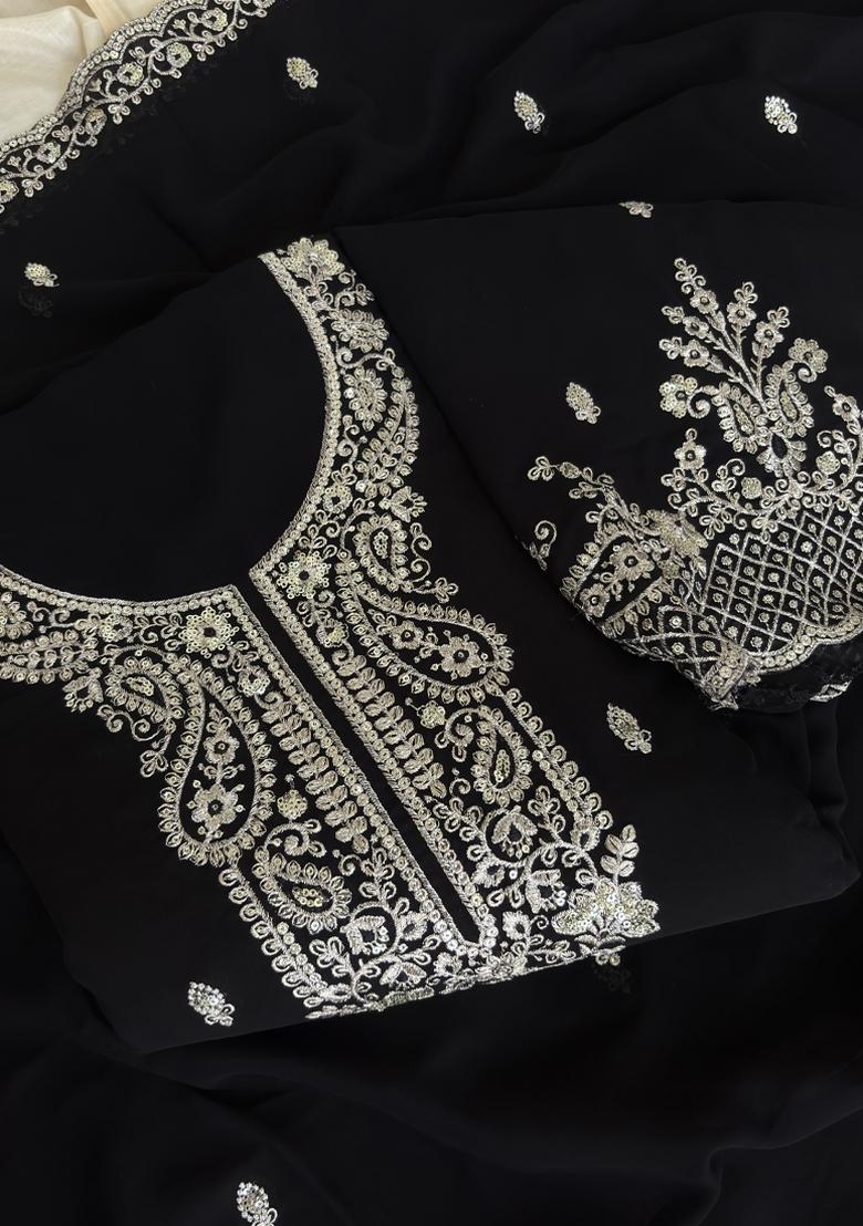 Black Embroidery Georgette Salwar Kameez - Indya
