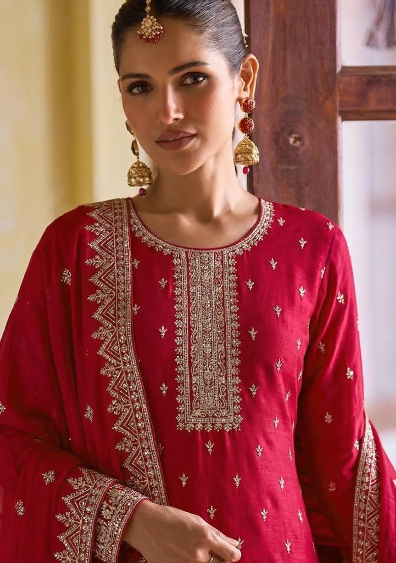 Rani Pink Embroidery Georgette Salwar Kameez - Indya