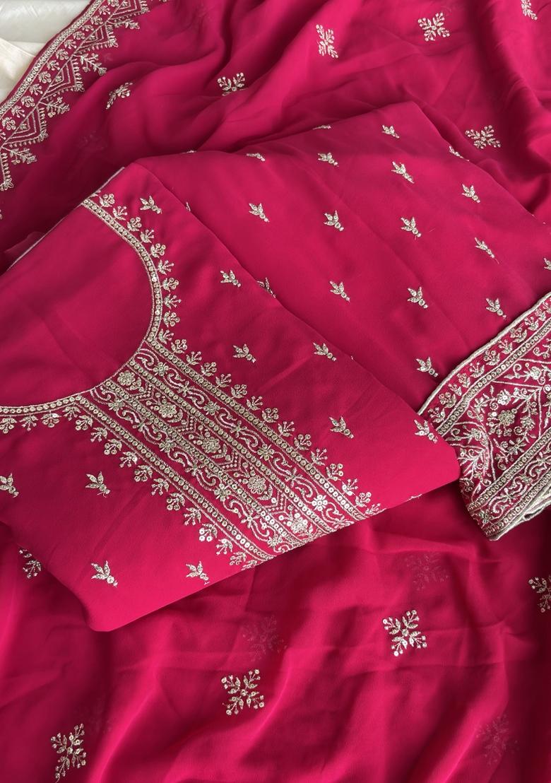 Rani Pink Embroidery Georgette Salwar Kameez - Indya