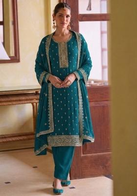 Aqua Blue Embroidery Georgette Salwar Kameez