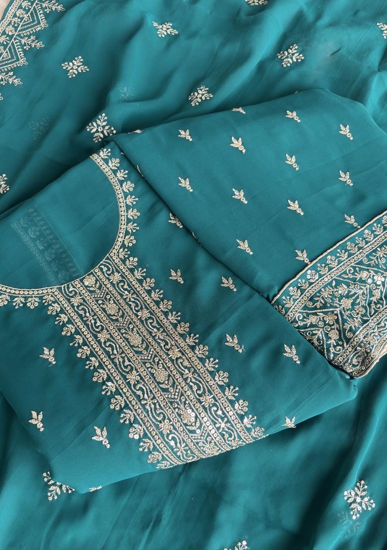 Aqua Blue Embroidery Georgette Salwar Kameez - Indya