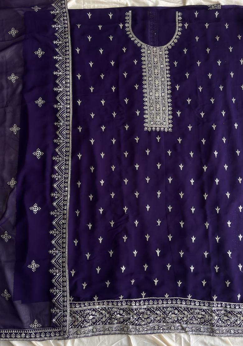 Purple Embroidery Georgette Salwar Kameez - Indya