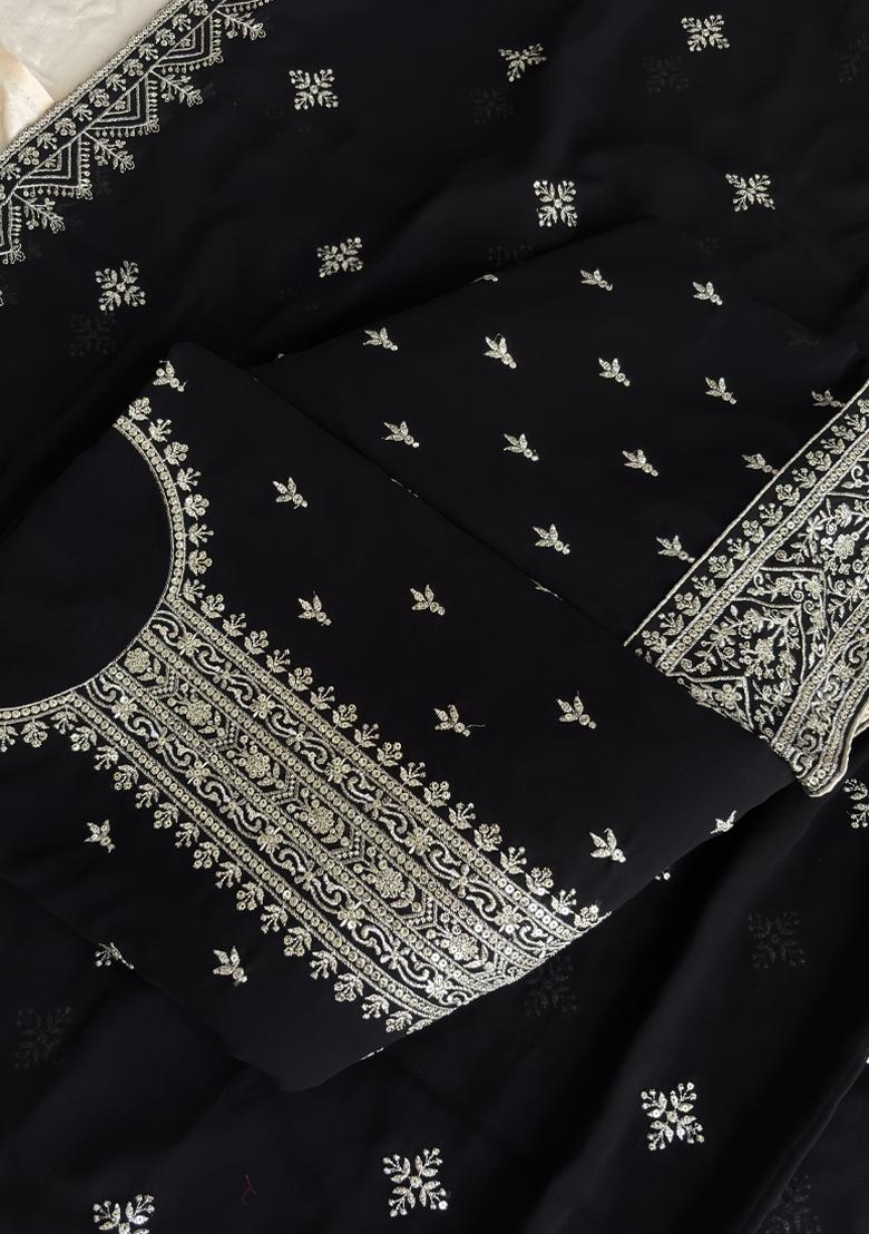 Black Embroidery Georgette Salwar Kameez - Indya