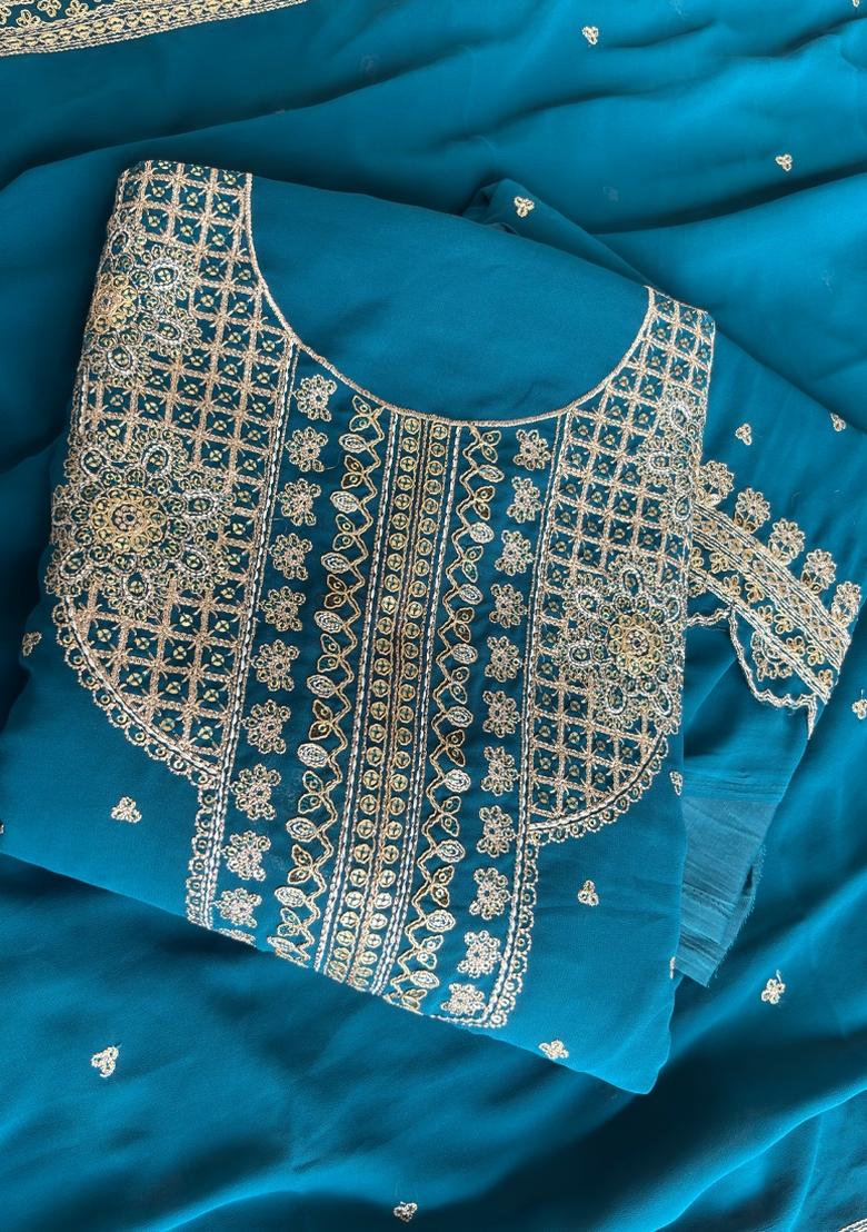 Aqua Blue Embroidery Georgette Salwar Kameez - Indya