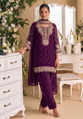 Purple Embroidery Georgette Salwar Kameez