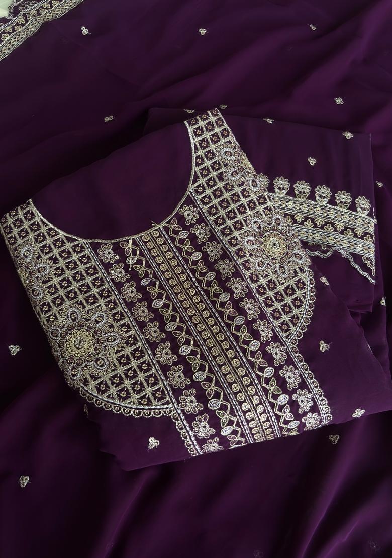 Purple Embroidery Georgette Salwar Kameez - Indya