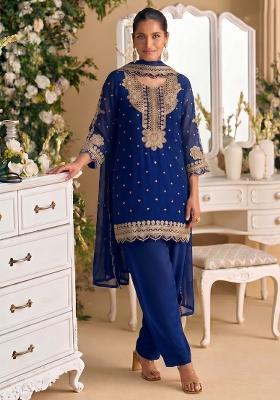 Navy Blue Embroidery Georgette Salwar Kameez