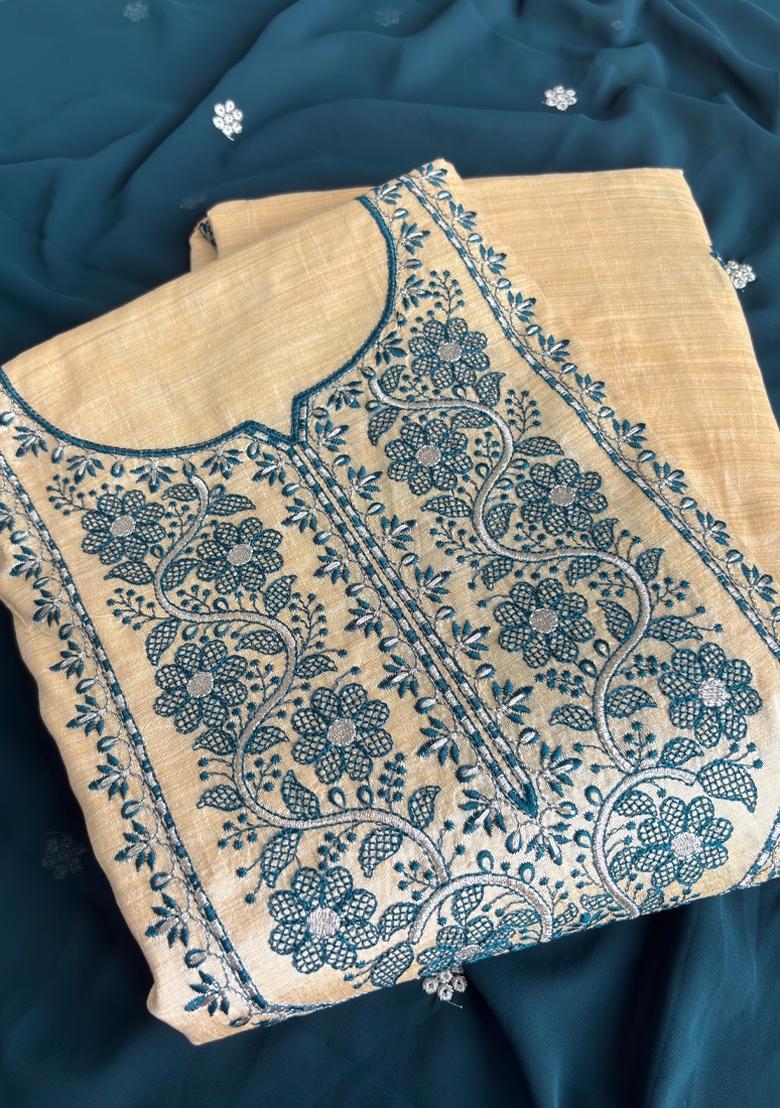 Blue Embroidery Cotton Salwar Kameez - Indya