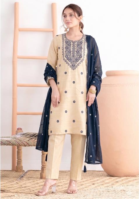 Blue Embroidery Cotton Salwar Kameez