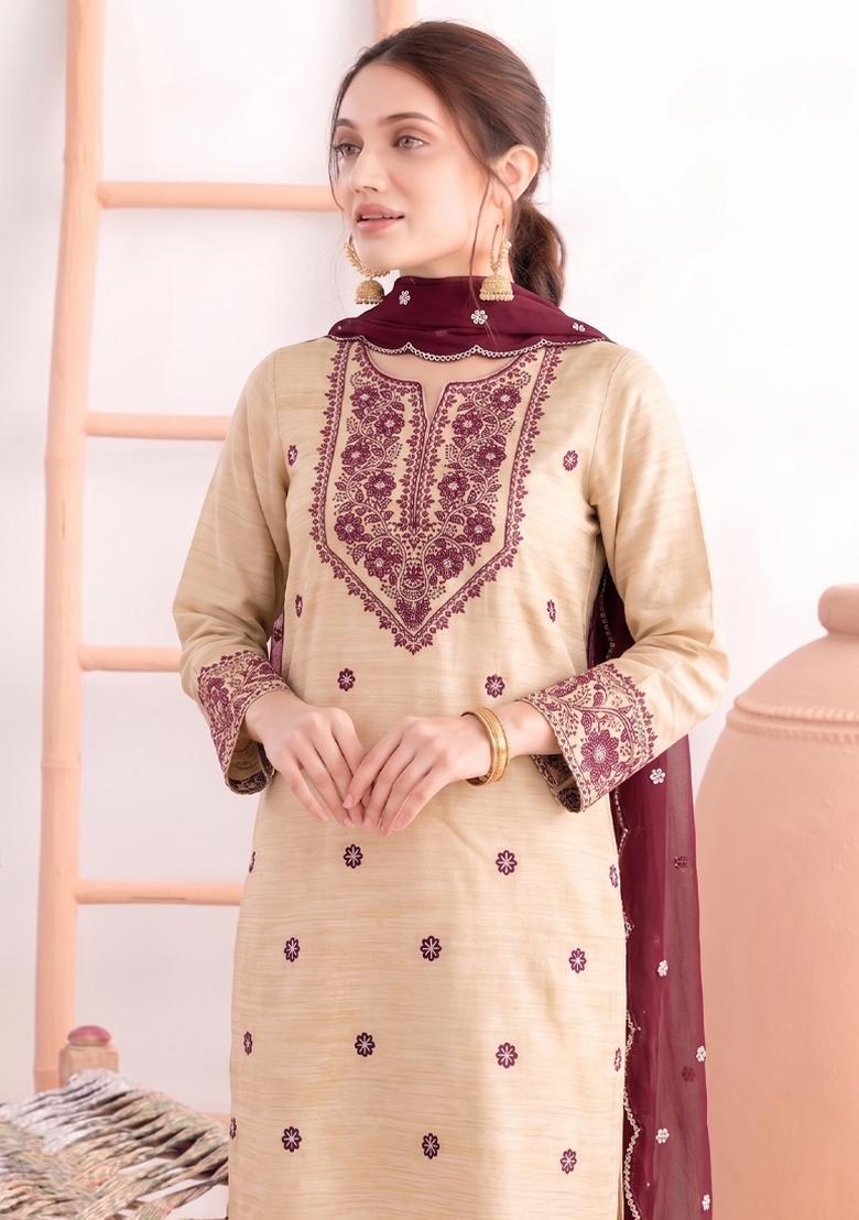 Pink Embroidery Cotton Salwar Kameez - Indya