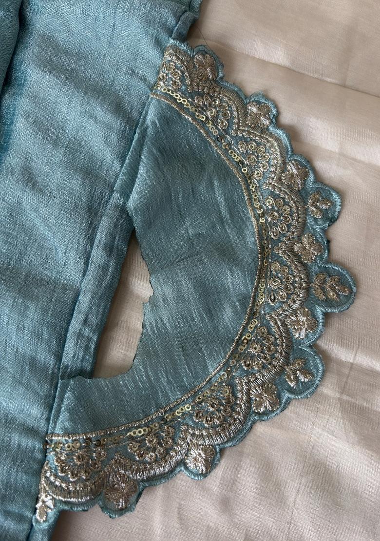 Sky Blue Embroidery Vichitra Salwar Kameez - Indya