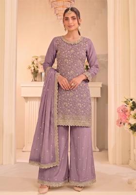 Lilac Embroidery Vichitra Salwar Kameez