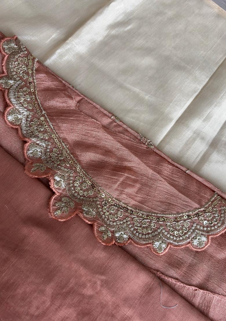 Peach Embroidery Vichitra Salwar Kameez - Indya