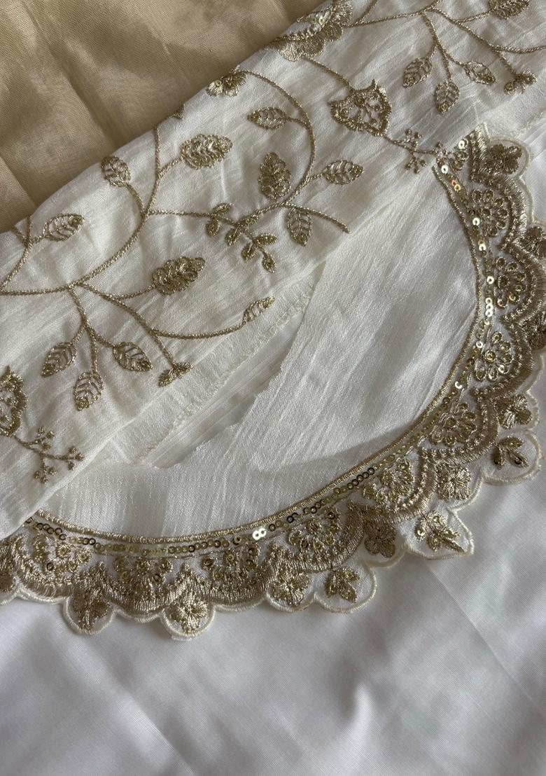White Embroidery Vichitra Salwar Kameez - Indya