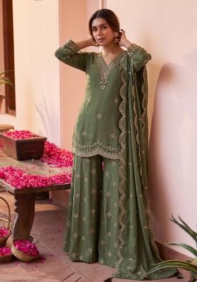 Green Embroidery Silk Salwar Kameez