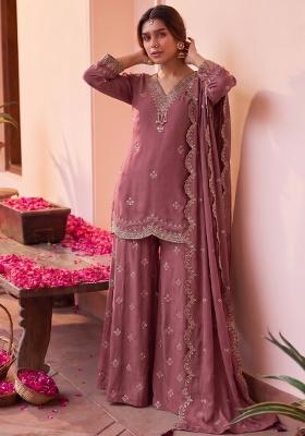 Pink Embroidery Silk Salwar Kameez