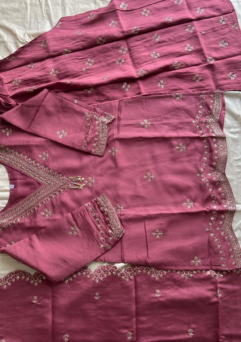 Pink Embroidery Silk Salwar Kameez - Indya
