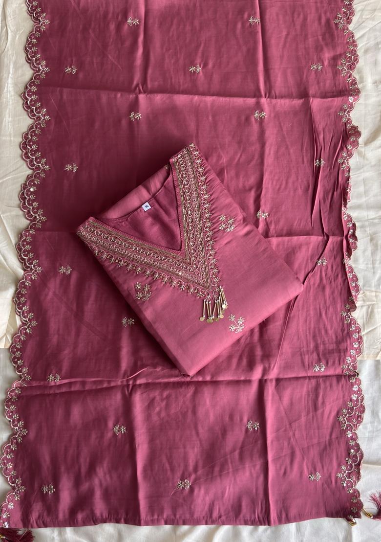 Pink Embroidery Silk Salwar Kameez - Indya