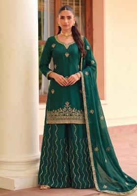 Green Embroidery Chinon Salwar Kameez