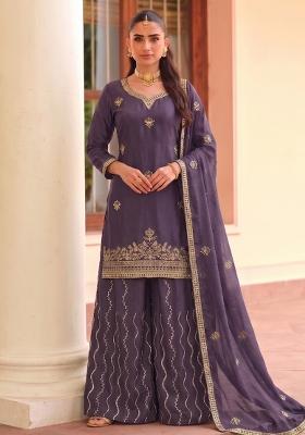 Lilac Embroidery Chinon Salwar Kameez