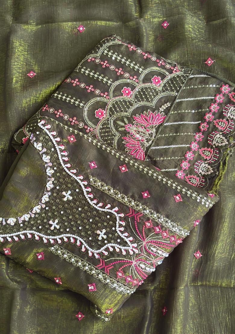 Mehendi Green Embroidery Silk Salwar Kameez - Indya