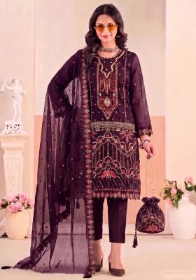 Purple Embroidery Silk Salwar Kameez