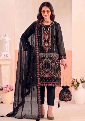 Black Embroidery Silk Salwar Kameez