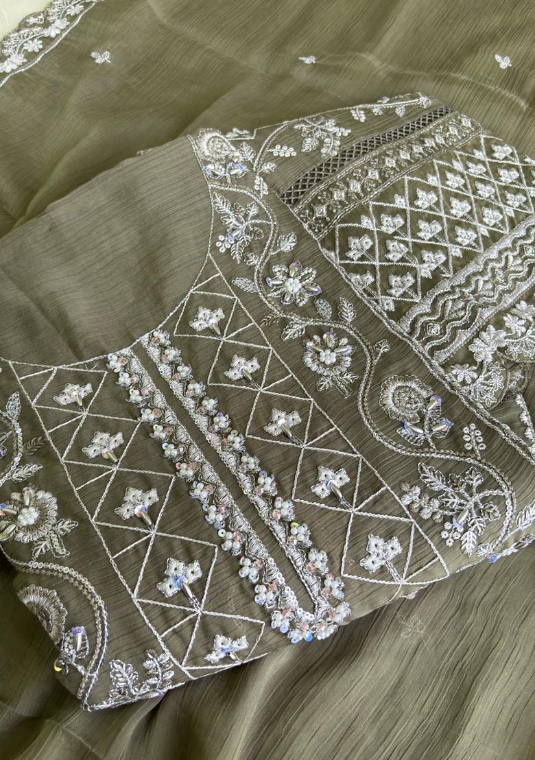 Mehendi Green Embroidery Chiffon Salwar Kameez - Indya